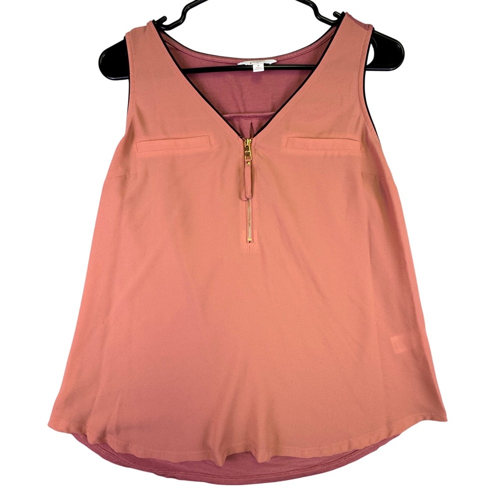Candie's Shirt Women's Medium Pink Half Zip Mixed Media Sleeveless Blouse‎ Top